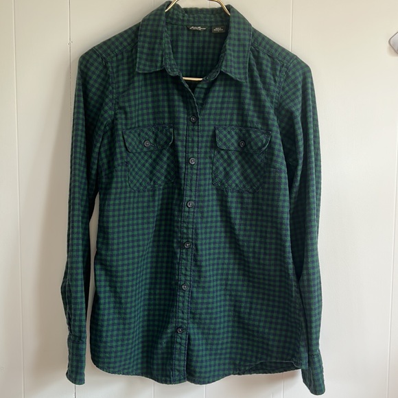 Eddie Bauer Flannel Green & Blue Gingham Women’s Size Small - Picture 4 of 14